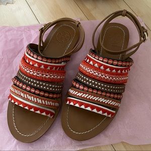 Tory Burch Embroidered Leather Sandal